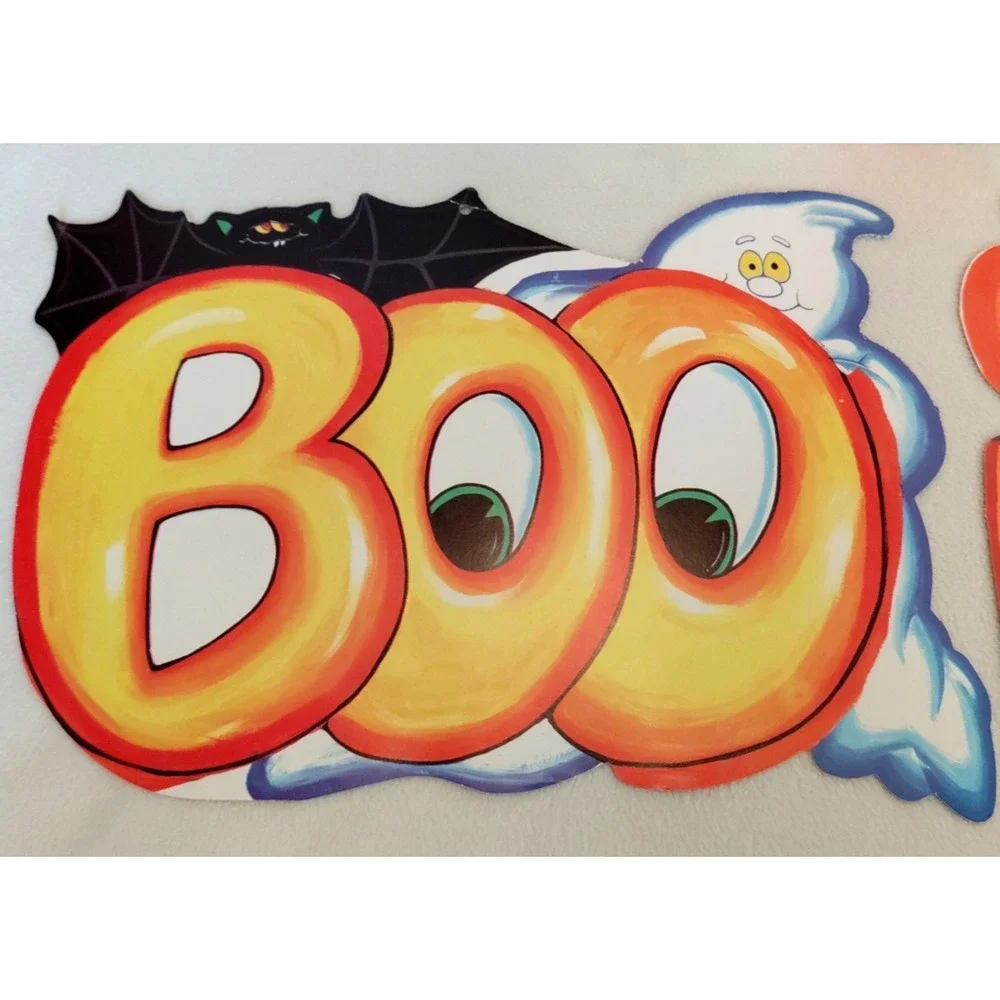 3 Vtg 1970s Eureka Halloween Die-Cut Cutout Decorations Owl/Ghosts/Bats/Pumpkins